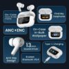 AirPods Pro 2nd Generation with Display Touch Screen Control Wireless Earbuds, with ANC- ENC Active Noise Cancellation, Type -C Fast Charging (White) - Image 3